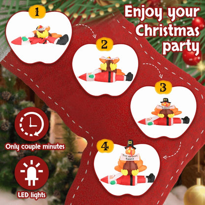 COTINSE 4.9 FT Christmas Inflatable Decorations Outdoor, Turkey Sitting on Santa Claus Blow Up Yard Decoration with Built-in LED Lights