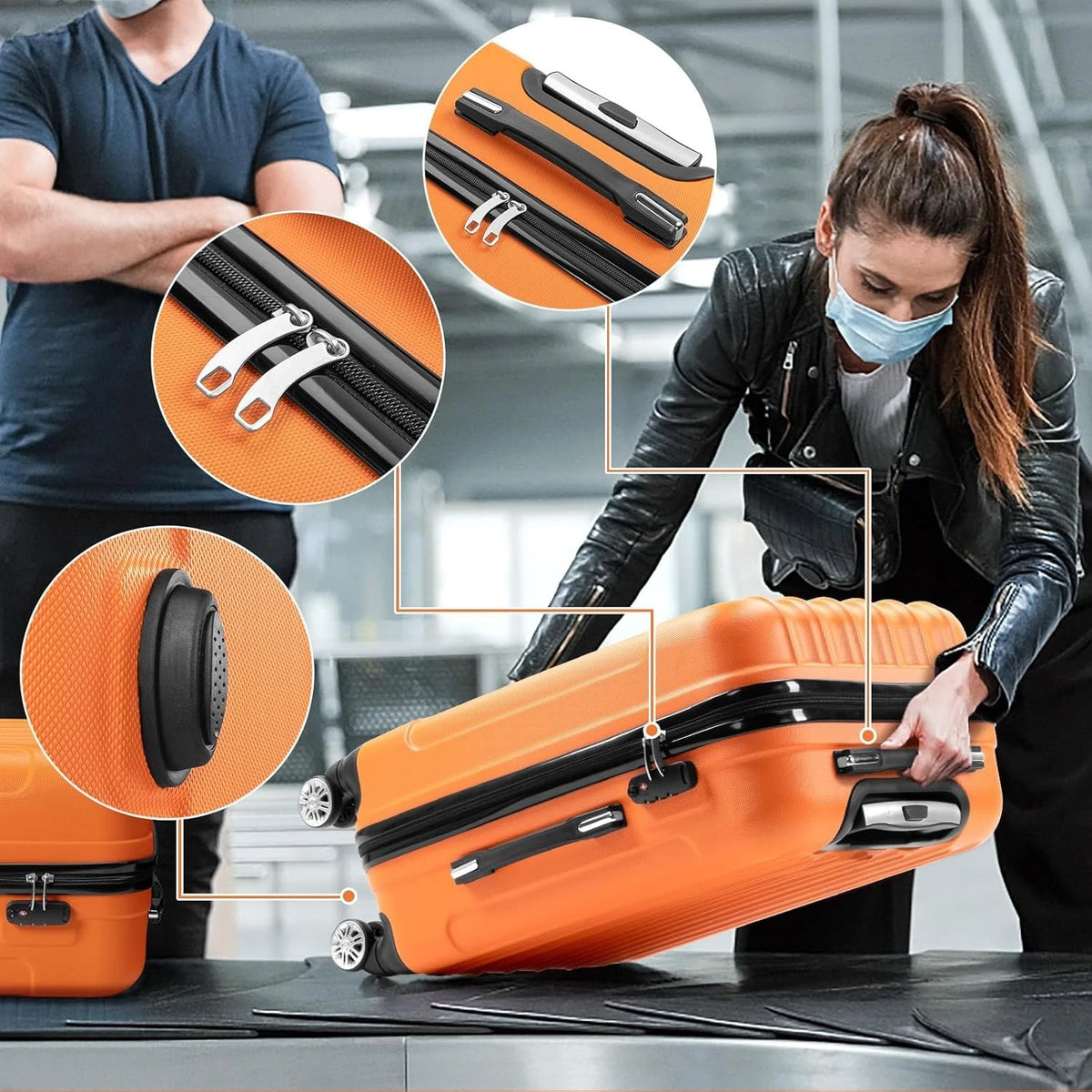 Cotinse Luggage Set Suitcase,3-In-1 Multifunctional Large Capacity Traveling Storage Suitcase Luggage Set,Orange