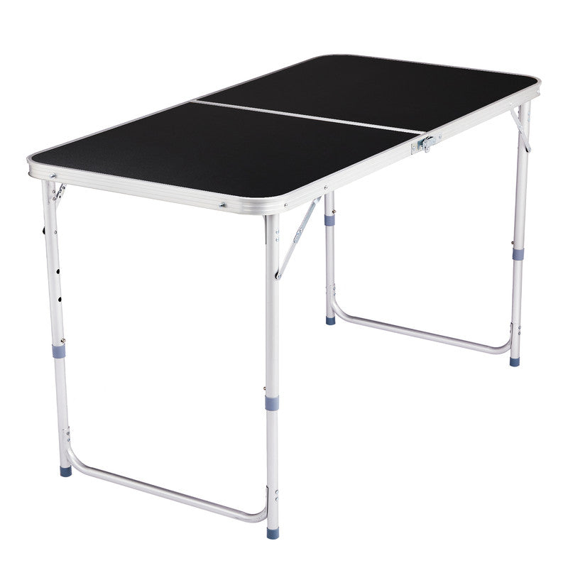 COTINSE 4 FT Adjustable Height Aluminum Folding Table with Carry Handle, Portable Camping Picnic Dining Table for Indoor Outdoor Party, Black