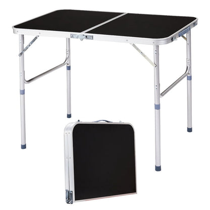 COTINSE 3 FT Adjustable Height Aluminum Folding Table with Carry Handle, Portable Camping Picnic Dining Table for Indoor Outdoor Use, Black