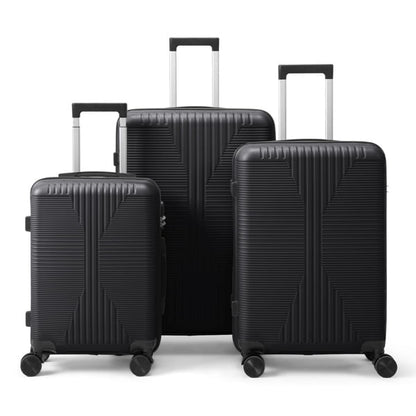 COTINSE 3 Piece Hardside Luggage Set, Lightweight PP Suitcases with 360° Spinner Wheels, 20/24/28 Inch Travel Trolley Case, Black