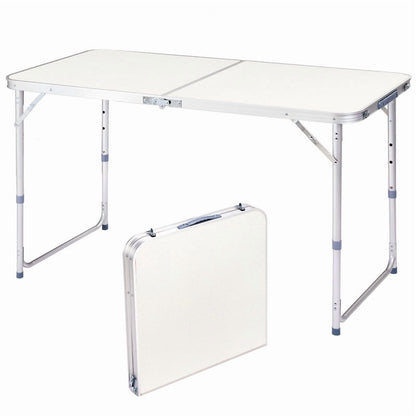 COTINSE 4 FT Adjustable Height Aluminum Folding Table with Carry Handle, Portable Camping Picnic Dining Table for Indoor Outdoor Party, Beige