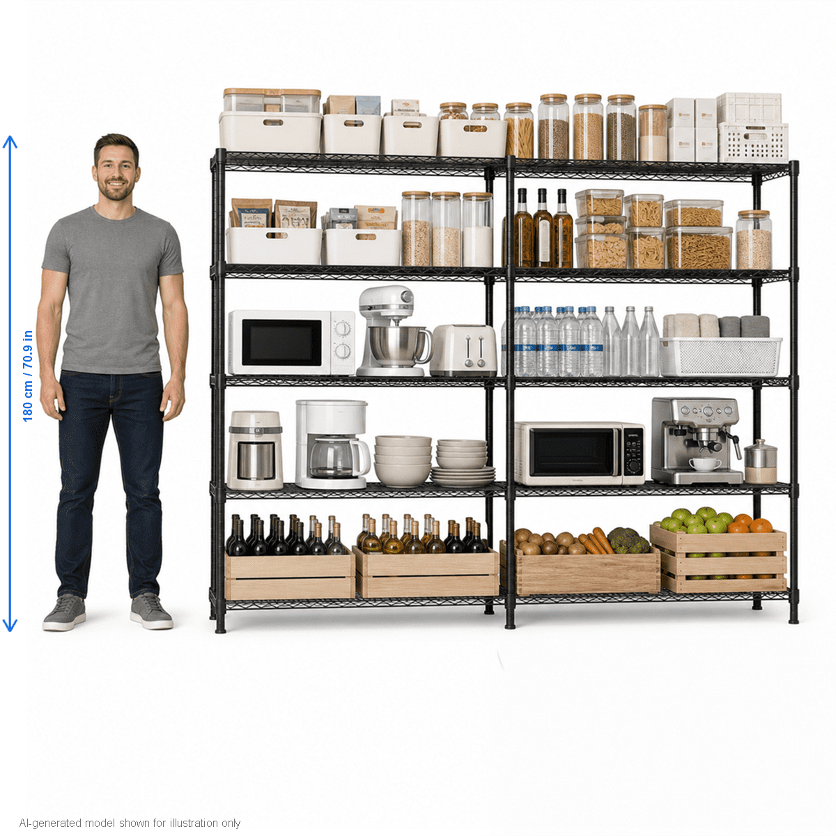 COTINSE 5-Tier Wire Shelving Unit, 58"W x 14"D x 71"H, 1500 lbs Metal Storage Rack with Adjustable Shelves, Freestanding Garage Shelf for Kitchen Pantry Warehouse