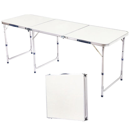 COTINSE 6 FT Adjustable Height Aluminum Folding Table with Carry Handle, Portable Camping Picnic Dining Table for Party Indoor Outdoor Use, Beige