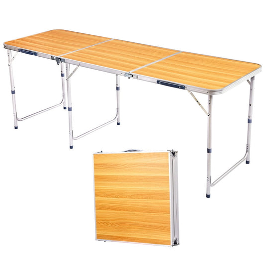 COTINSE 6 FT Adjustable Height Aluminum Folding Table with Carry Handle, Portable Camping Picnic Dining Table for Party Indoor Outdoor Use, Woodgrain