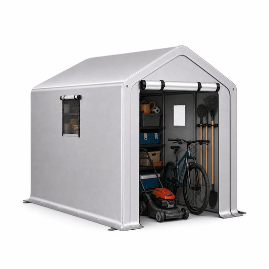 COTINSE 6x10 FT Outdoor Storage Shed, Waterproof Portable Bike Storage Tent with Roll-Up Zipper Door, 2 Windows, Heavy Duty Frame and Ground Stakes for Bicycles, Garden Tools and Firewood