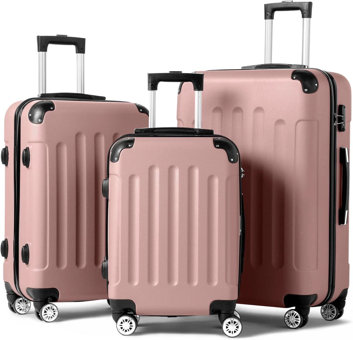 Cotinse 3 Piece Luggage Sets Hardshell Lightweight Suitcase with TSA Lock Spinner Wheels,Rose Gold