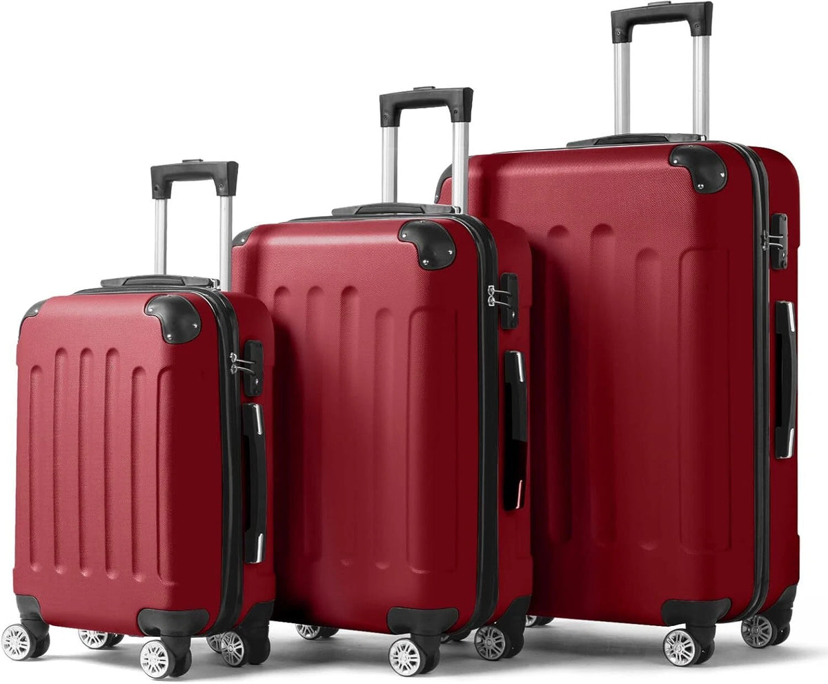 Cotinse 3 Piece Luggage Sets Hardshell Lightweight Suitcase with TSA Lock Spinner Wheels, Wine Red