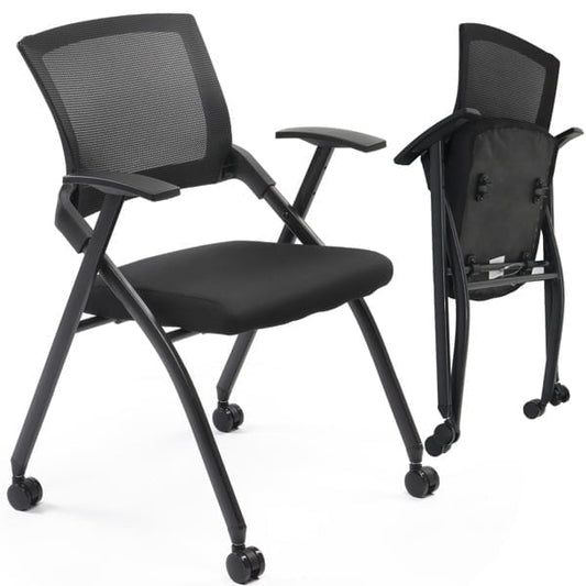 Cotinse Folding Office Chair Stackable Conference Room Chairs with Wheels and Padded Mesh Back Ergonomic for Reception Meeting