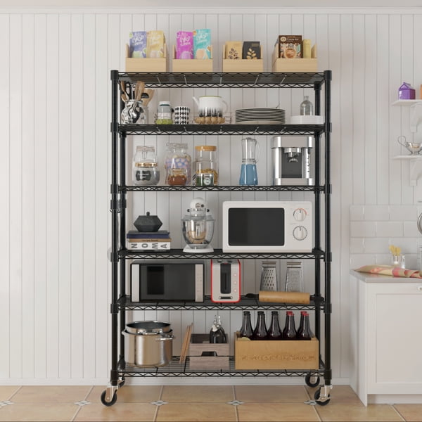 Cotinse 6 Tier Wire Shelving with Wheels 2400LBS Capacity, Heavy Duty Storage Rack for Home Garage, 46"W x 18"D x 82"H Adjustable Shelves, Silver
