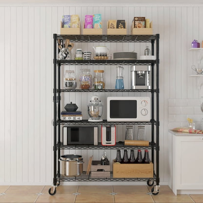 Cotinse 6 Tier Wire Shelving with Wheels 2400LBS Capacity, Heavy Duty Storage Rack for Home Garage, 46"W x 18"D x 82"H Adjustable Shelves, Silver