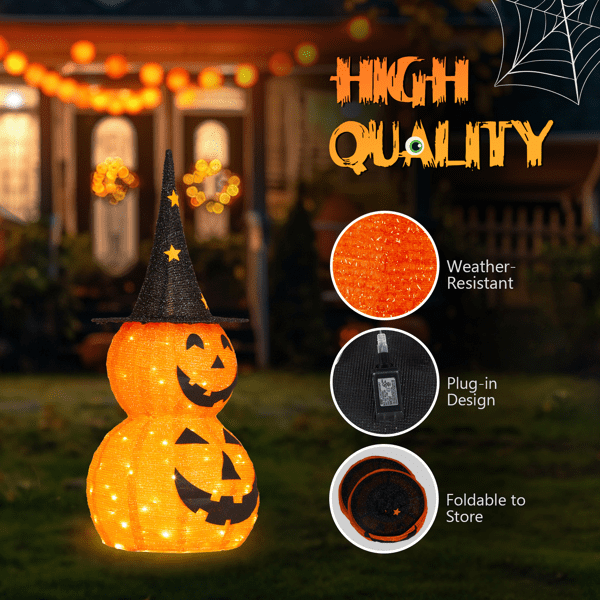 COTINSE 2-Pack 3 FT Lighted Pop-Up Pumpkin Halloween Decorations, 150 LED Lights, Collapsible Indoor Outdoor Yard Decor
