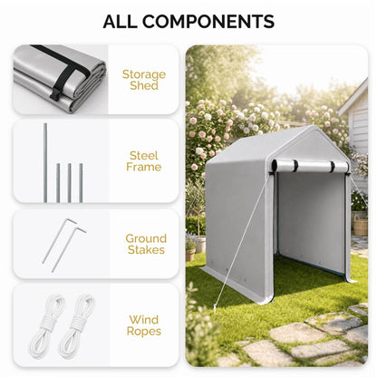 COTINSE 3x6 FT Outdoor Storage Shed, Waterproof Portable Bike Storage Tent with Roll-Up Zipper Door, 2 Windows, Heavy Duty Frame and Ground Stakes for Bicycles, Garden Tools and Firewood