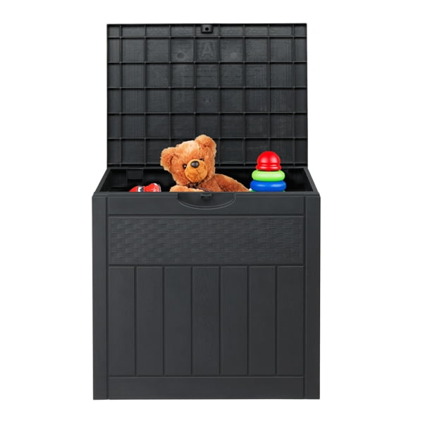 COTINSE 33 Gallon Outdoor Storage Box, Rattan-Look Plastic Deck Box for Patio Cushions, Garden Tools & Toys, Dark Gray