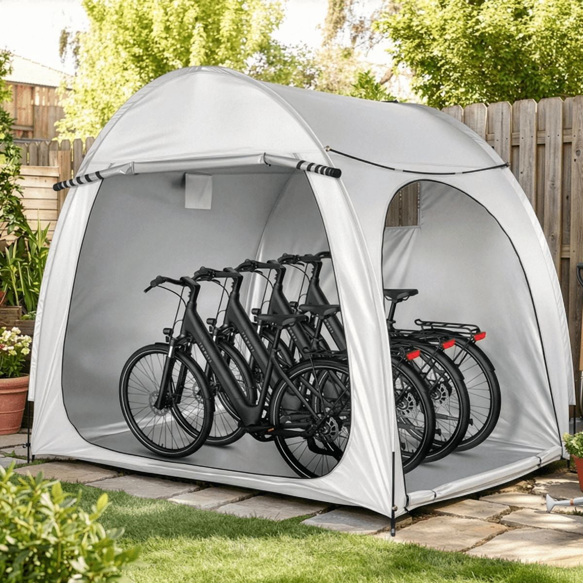 COTINSE 6.6 x 4.9 FT Bike Storage Tent, Waterproof Outdoor Bicycle Shed with Dual Doors, 210D Oxford Fabric, Light Gray