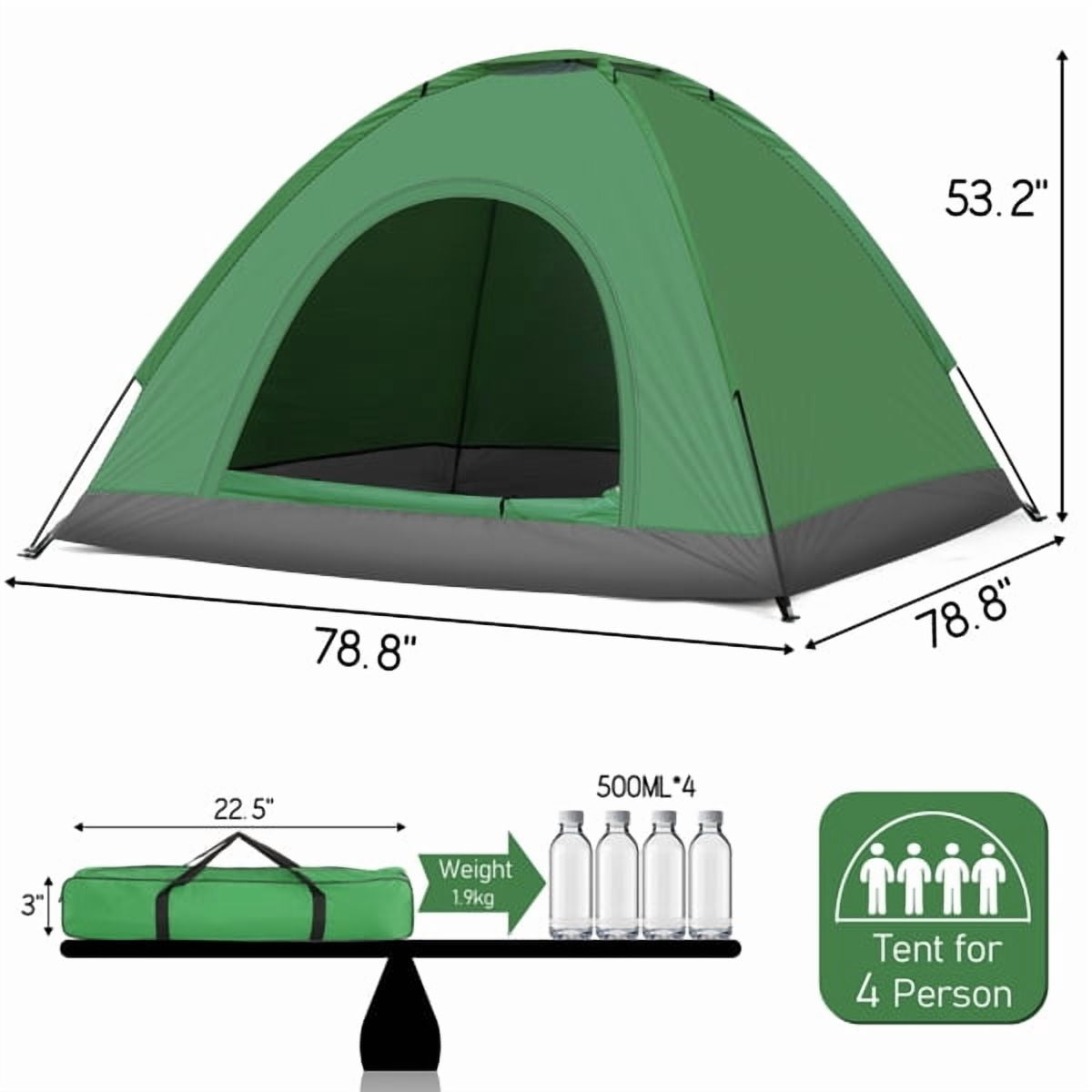 Cotinse 3-4 Person Tent for Camping, Instant Pop Up Camping Tent with Screen Porch, Family Tent for Outdoor/Hiking/Traveling, with Tote Bag, Camp Dome,Green