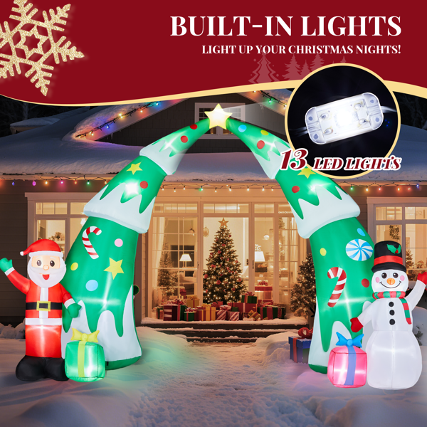 COTINSE 15 FT Wide Christmas Archway Inflatable Outdoor Decorations, Lighted Christmas Tree Arch with Santa & Snowman, 13 LED Lights, Built-in Blower, Stakes & Tethers