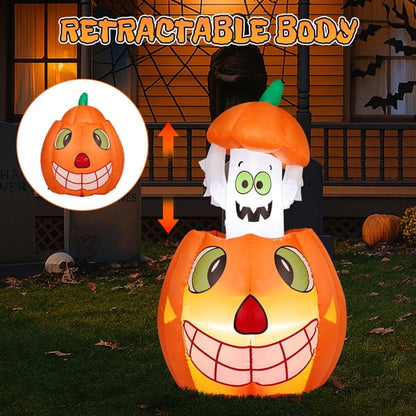 COTINSE 33.6in Halloween Inflatable Pumpkin Ghost with Built-In LED Lights, Outdoor Blow Up Yard Decoration for Lawn, Garden and Party