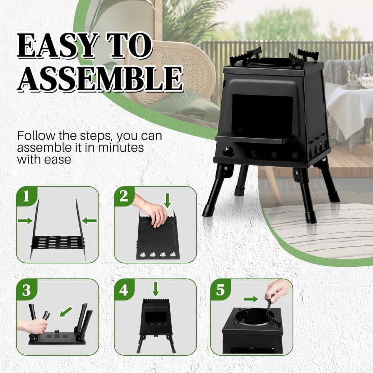 Cotinse Fire Pit, Steel Outdoor Patio Camping wood stove, Wood Burning Backyard Fire Pit with gloves and Fire Poker