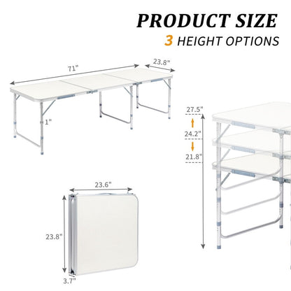 COTINSE 6 FT Adjustable Height Aluminum Folding Table with Carry Handle, Portable Camping Picnic Dining Table for Party Indoor Outdoor Use, Beige
