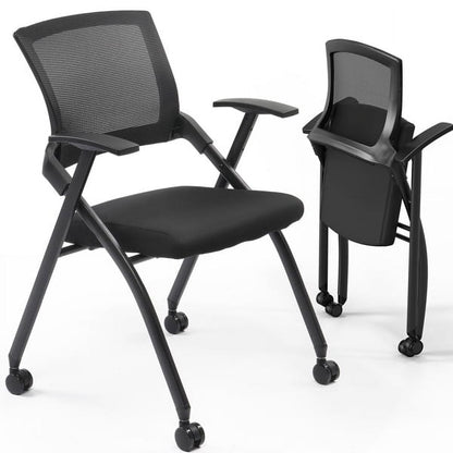 Cotinse 2 Pack Folding Office Chair Stackable Conference Room Chairs with Wheels and Padded Mesh Back Ergonomic for Reception Meeting