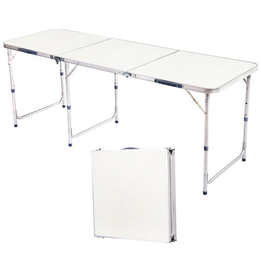 COTINSE 6 FT Adjustable Height Aluminum Folding Table with Carry Handle, Portable Camping Picnic Dining Table for Party Indoor Outdoor Use, Beige