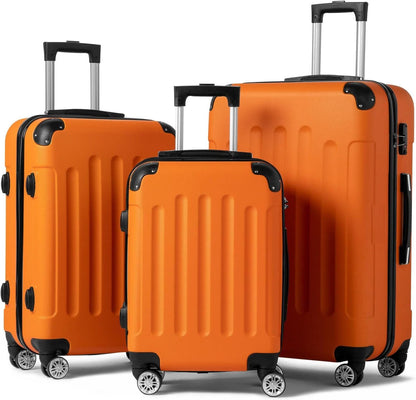 Cotinse 3 Piece Luggage Sets Hardshell Lightweight Suitcase with TSA Lock Spinner Wheels,Orange
