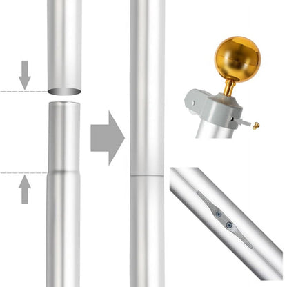 COTINSE 25FT Sectional Aluminum Flag Pole Kit with 2PCS 3x5 FT American Flags, Gold Ball Finial, Halyard Rope and PVC Sleeve for Outdoor Yard