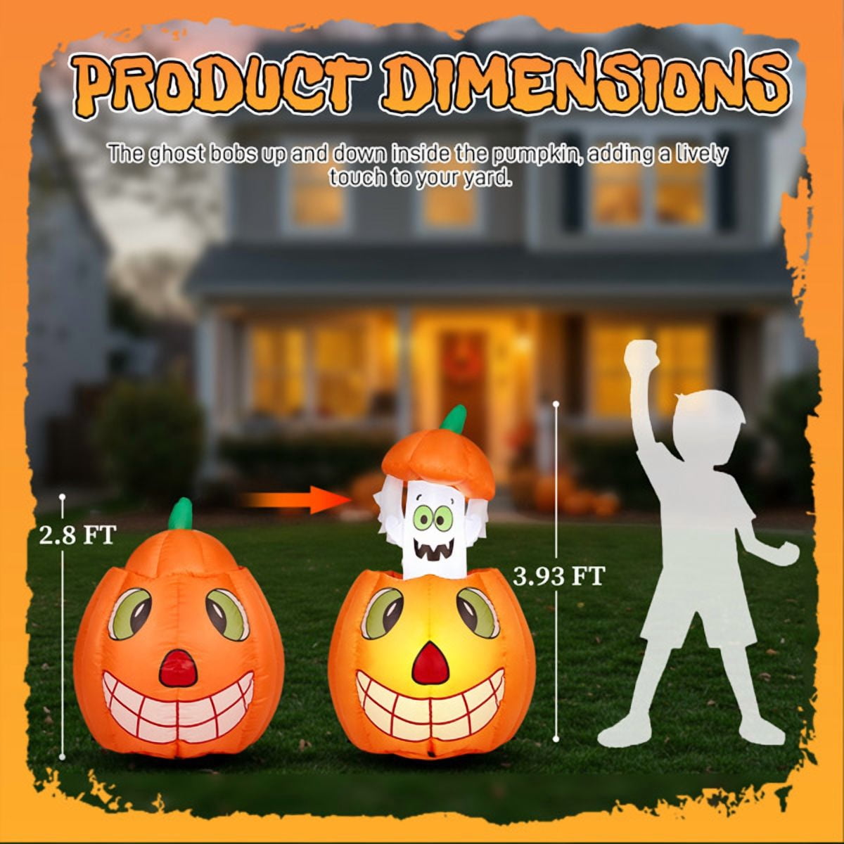 COTINSE 33.6in Halloween Inflatable Pumpkin Ghost with Built-In LED Lights, Outdoor Blow Up Yard Decoration for Lawn, Garden and Party