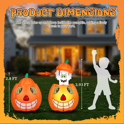 COTINSE 33.6in Halloween Inflatable Pumpkin Ghost with Built-In LED Lights, Outdoor Blow Up Yard Decoration for Lawn, Garden and Party
