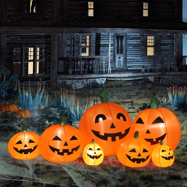 COTINSE 7ft Halloween Inflatable 7 Pumpkins with LED Lights, Blow Up Outdoor Yard Decoration for Lawn Garden Patio with Blower & Stakes