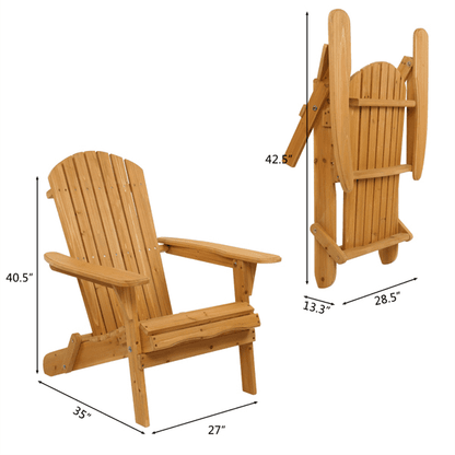 COTINSE Folding Adirondack Chair, Natural Fir Wood Outdoor Lounge Chair with Wide Armrests, Waterproof Coating for Patio, Porch, Garden and Beach, Natural