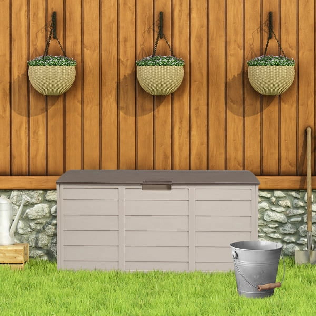 COTINSE 75 Gallon Outdoor Storage Deck Box with Wheels, Weatherproof Resin Garden Chest for Patio Cushions, Pool Toys & Gardening Tools, Brown