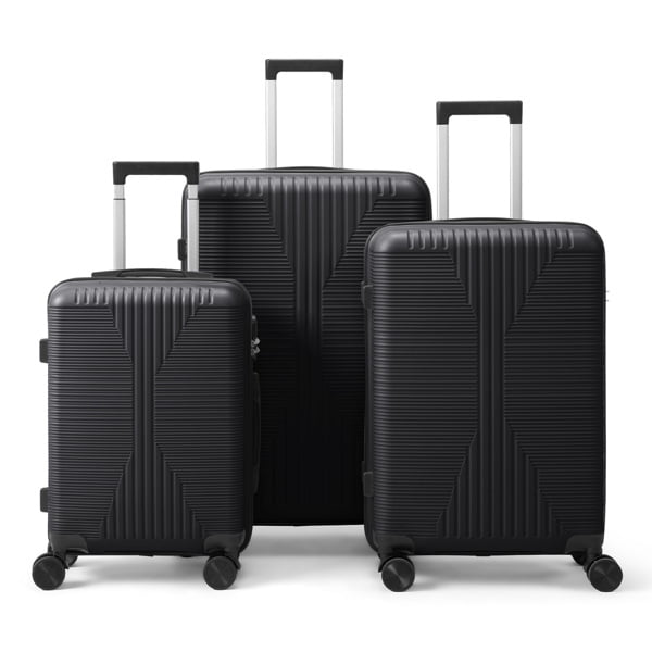 COTINSE 3 Piece Hardside Luggage Set, Lightweight PP Suitcases with 360° Spinner Wheels, 20/24/28 Inch Travel Trolley Case, Black