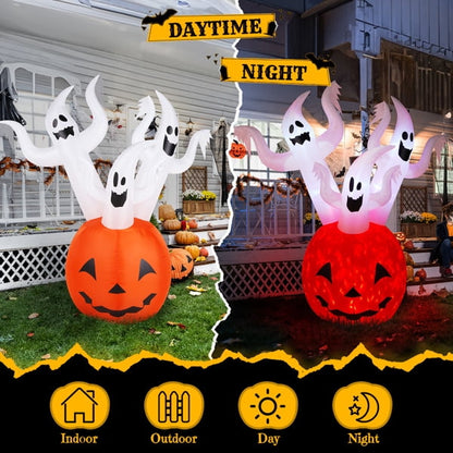 COTINSE 5.9 FT Halloween Inflatable Pumpkin Ghost with Built-In LED Lights, Outdoor Blow Up Yard Decoration for Lawn, Garden and Party
