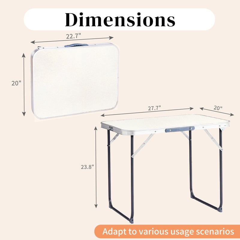 COTINSE 2.3 FT Portable Aluminum Folding Table with Carry Handle, Camping Picnic Dining Table for Indoor Outdoor Party, Beige