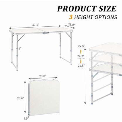 COTINSE 4 FT Adjustable Height Aluminum Folding Table with Carry Handle, Portable Camping Picnic Dining Table for Indoor Outdoor Party, Beige