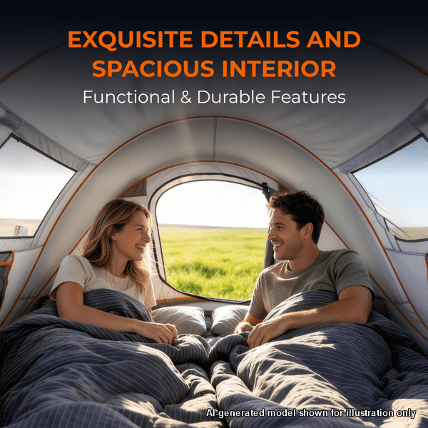COTINSE Instant Pop Up Camping Tent, 4 Person Waterproof Family Tent with Front Awning, Dual Mesh Doors, Storage Pockets and Carry Bag for Camping, Traveling, Light Gray