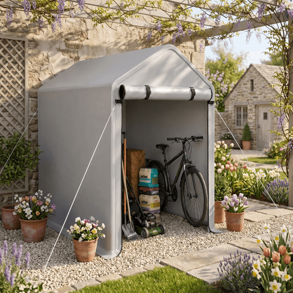 COTINSE 3x6 FT Outdoor Storage Shed, Waterproof Portable Bike Storage Tent with Roll-Up Zipper Door, 2 Windows, Heavy Duty Frame and Ground Stakes for Bicycles, Garden Tools and Firewood