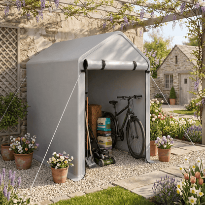 COTINSE 3x6 FT Outdoor Storage Shed, Waterproof Portable Bike Storage Tent with Roll-Up Zipper Door, 2 Windows, Heavy Duty Frame and Ground Stakes for Bicycles, Garden Tools and Firewood