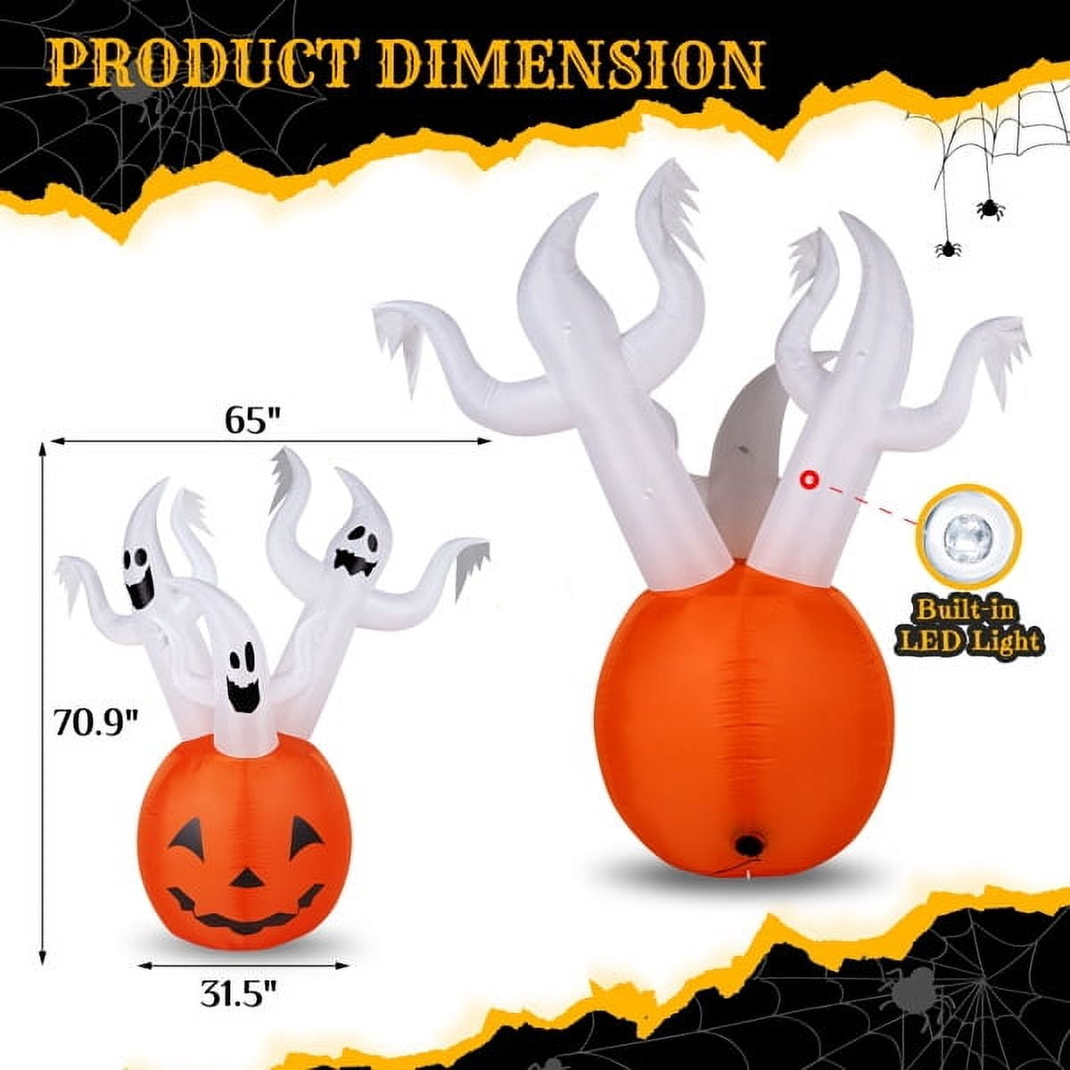 COTINSE 5.9 FT Halloween Inflatable Pumpkin Ghost with Built-In LED Lights, Outdoor Blow Up Yard Decoration for Lawn, Garden and Party