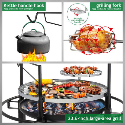 Cotinse BBQ Charcoal Grill Outdoor Barbecue Pit Patio Backyard Camping,Wood Burning Fire Pit BBQ Grill Combo,Black