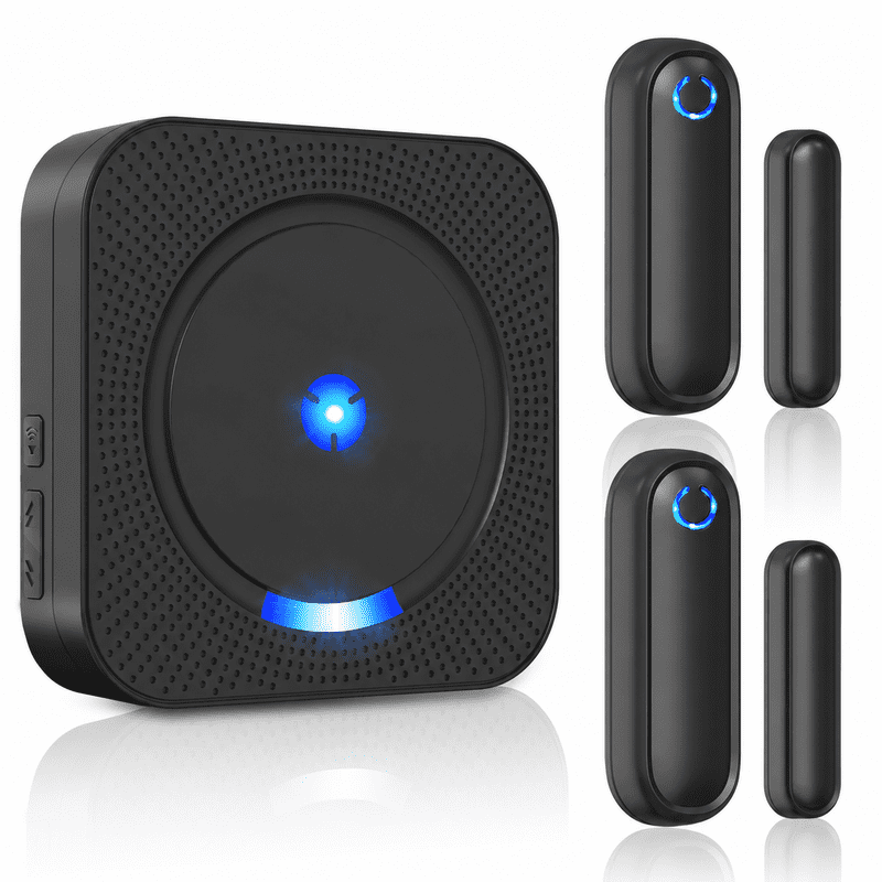 COTINSE Wireless Door Alarm, Door Sensor Chime & Window Open Alert, 1000 FT, 58 Chimes, 5 Volume Levels, Black, 1 Receiver & 2 Sensors