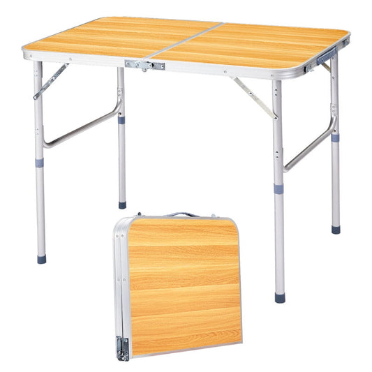 COTINSE 3 FT Adjustable Height Aluminum Folding Table with Carry Handle, Portable Camping Picnic Dining Table for Indoor Outdoor Use, Woodgrain