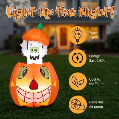 COTINSE 33.6in Halloween Inflatable Pumpkin Ghost with Built-In LED Lights, Outdoor Blow Up Yard Decoration for Lawn, Garden and Party