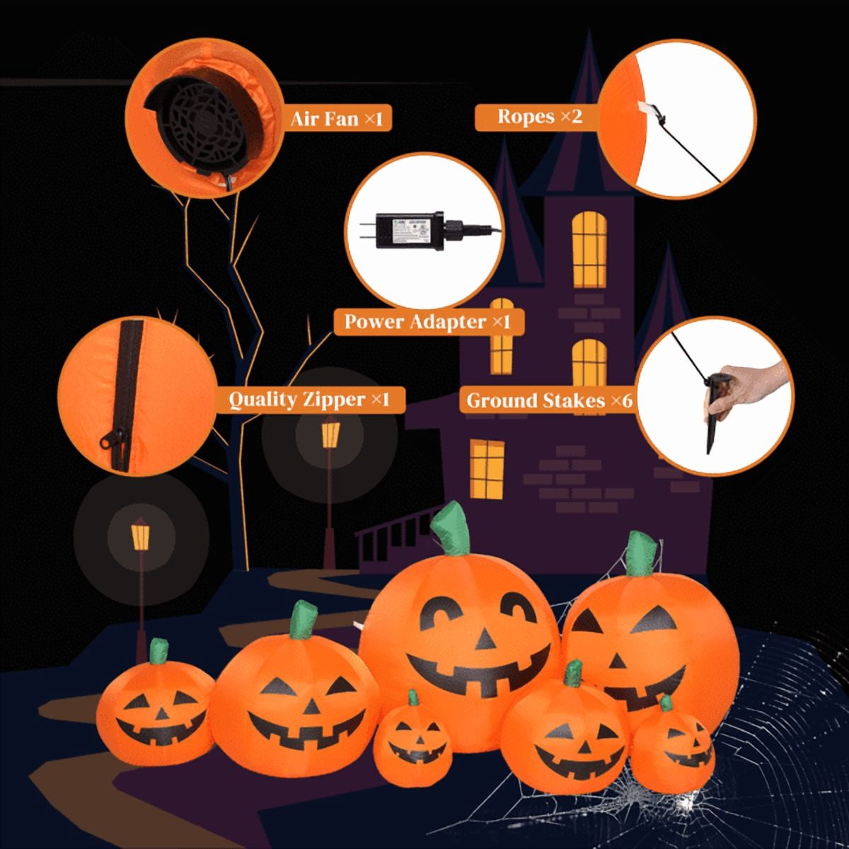 COTINSE 7ft Halloween Inflatable 7 Pumpkins with LED Lights, Blow Up Outdoor Yard Decoration for Lawn Garden Patio with Blower & Stakes