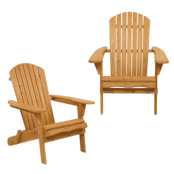 COTINSE Folding Adirondack Chair, Natural Fir Wood Outdoor Lounge Chair with Wide Armrests, Waterproof Coating for Patio, Porch, Garden and Beach, Natural