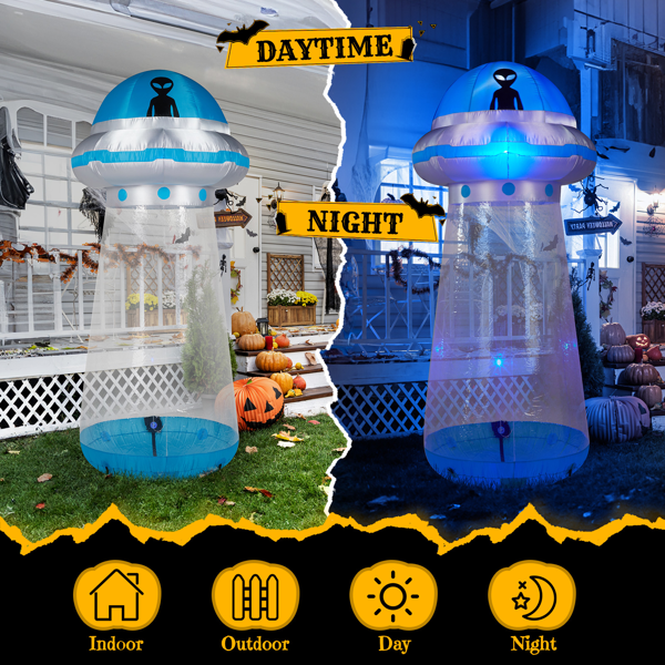 COTINSE 9 FT Halloween Inflatable UFO Yard Decoration with Built-in LEDs, UFO Halloween Decorations Outdoor Blow Up Lawn Decor