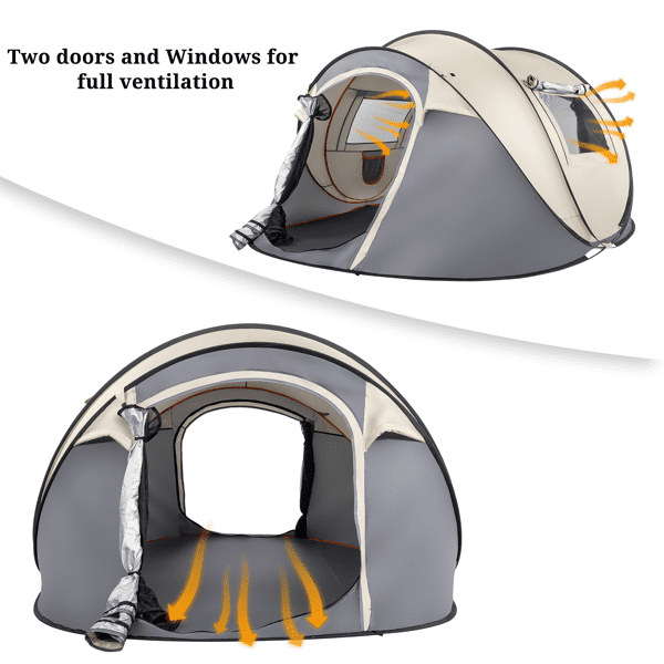 COTINSE Instant Pop Up Camping Tent, 4 Person Waterproof Family Tent with Front Awning, Dual Mesh Doors, Storage Pockets and Carry Bag for Camping, Traveling, Khaki