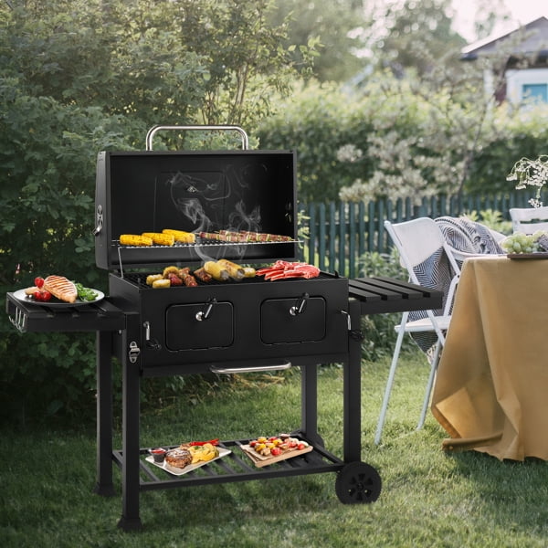 Cotinse BBQ Grill Outdoor Charcoal Grill Smoker Large-sized Barbecue Grill with 2 Charcoal Doors for Patio,Backyard,Garden